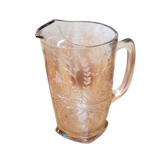 Vintage Jeanette Carnival Glass Pitcher Floragold Louisa 8.5" Iridescent - Picture 3 of 11